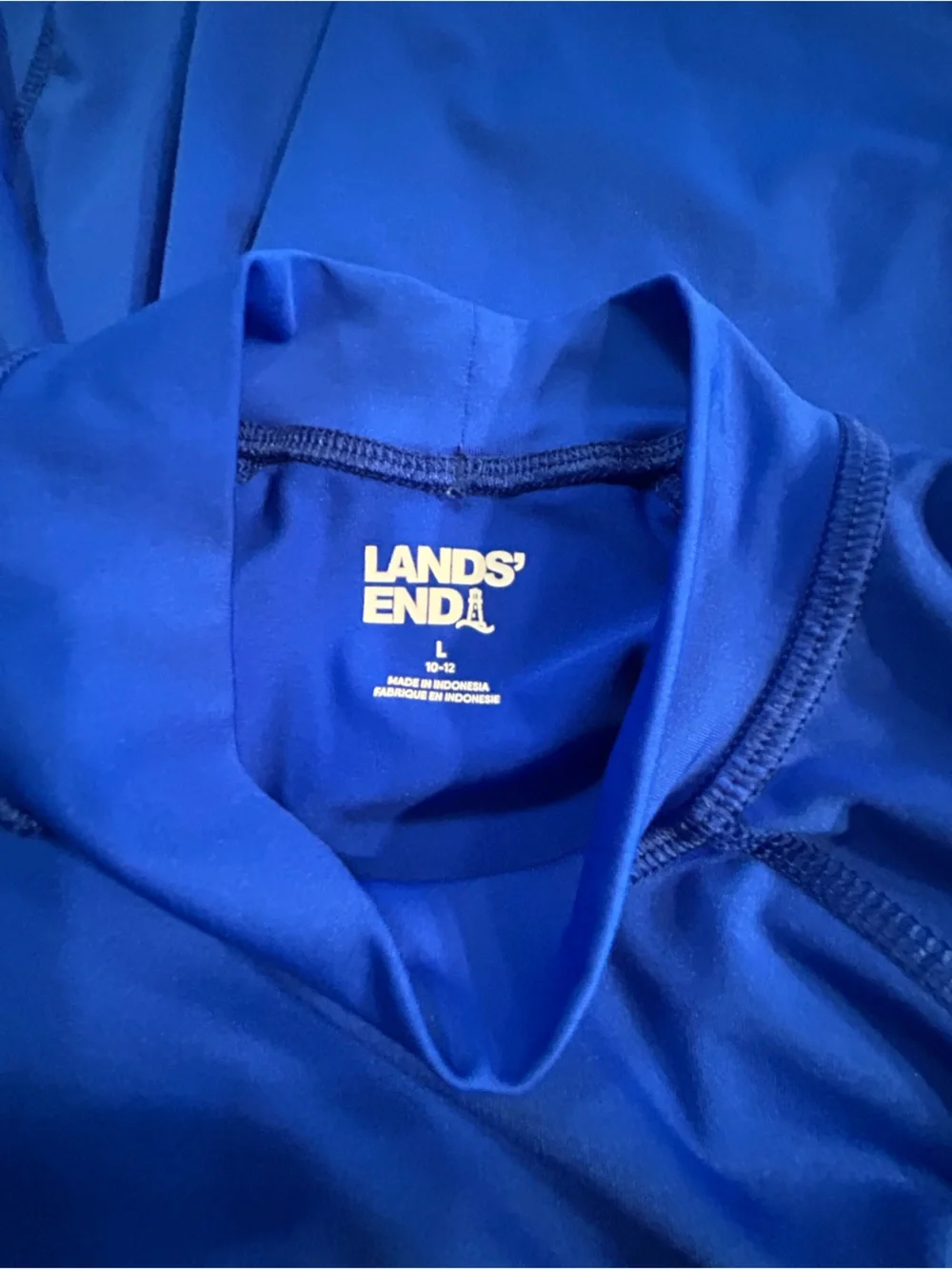Lands' End Kids Long Sleeve Mock Neck Swim Rash Guard Royal Blue Size L